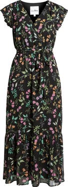 Sam Edelman Floral Print Flutter Sleeve Maxi Dress