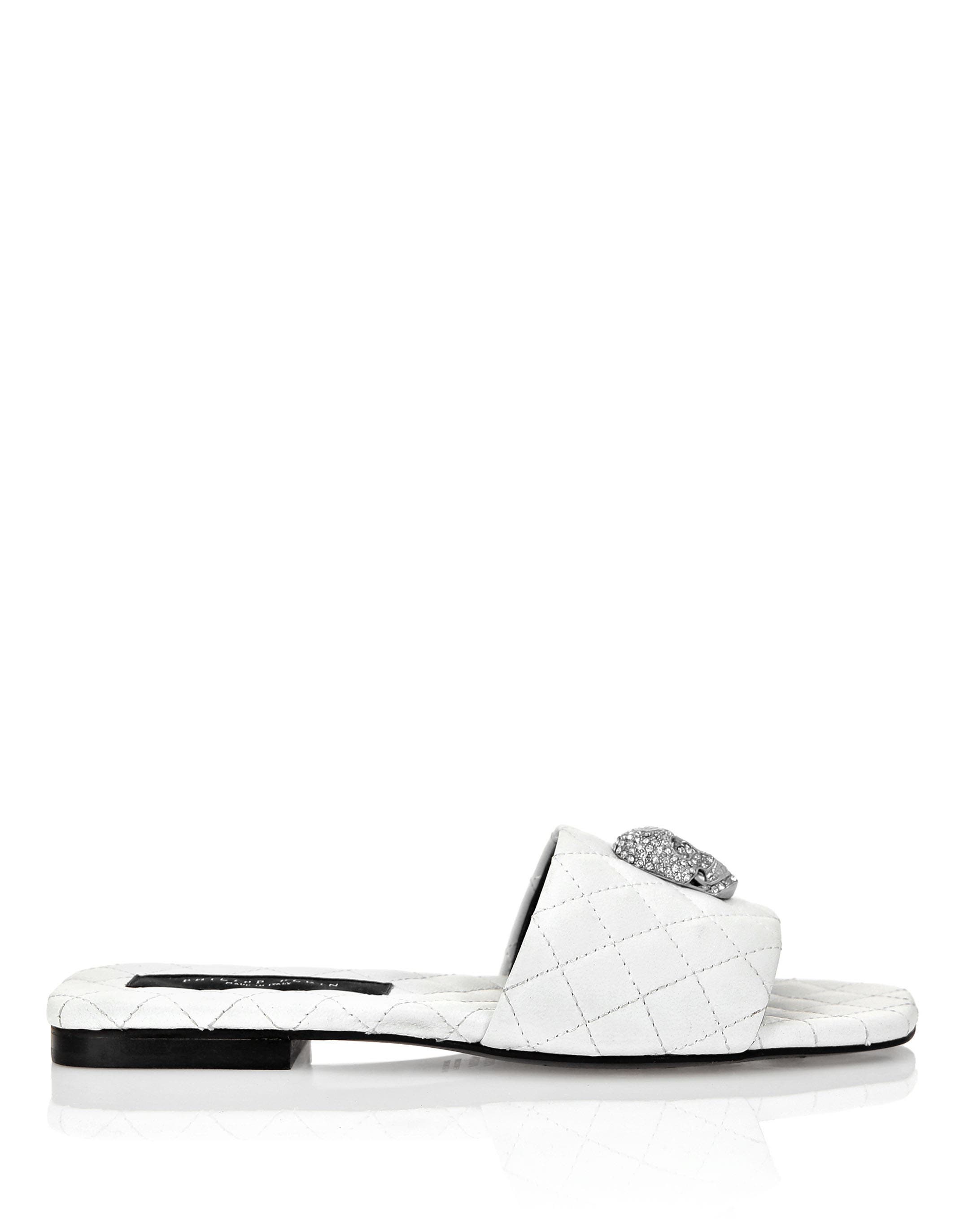 Matelasse Slides Crystal Skull Women, Alternate, color, white