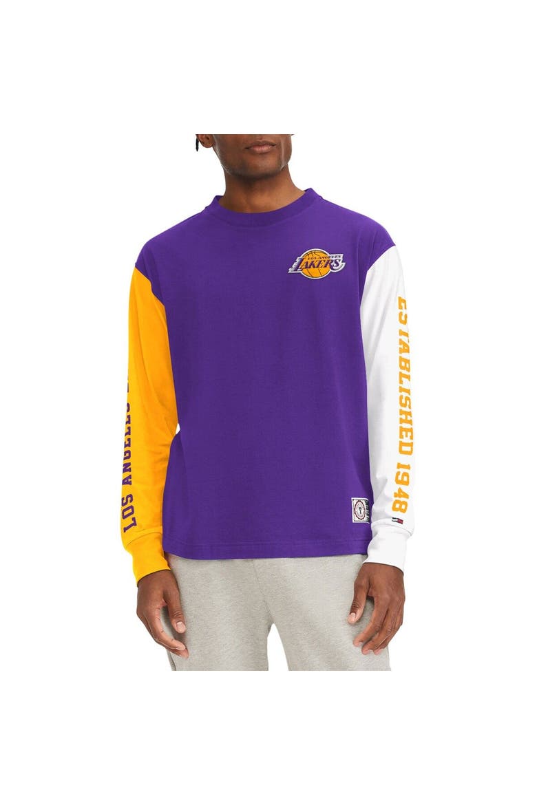 Men's Tommy Jeans Purple Los Angeles Lakers Richie Color Block Long Sleeve T-Shirt, Main, color, Black