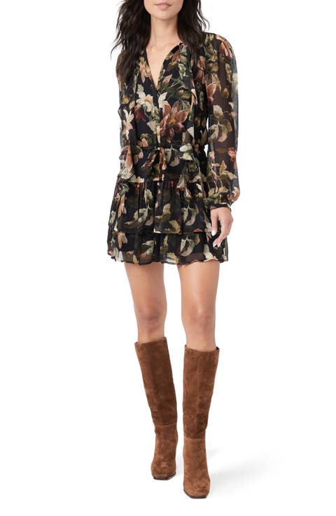 Elynne Floral Print Long Sleeve Silk Minidress