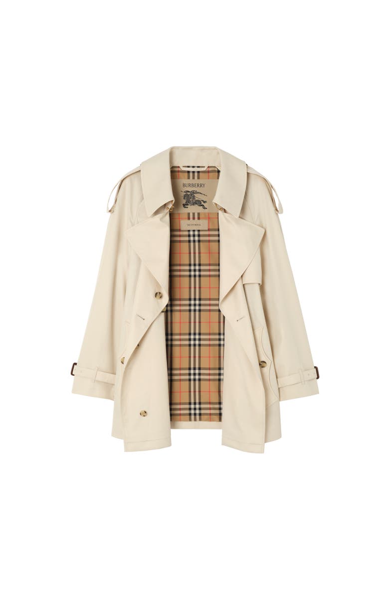 Burberry Short Tropical Gabardine Fitzrovia Trench Coat, Alternate, color, Stone Beige