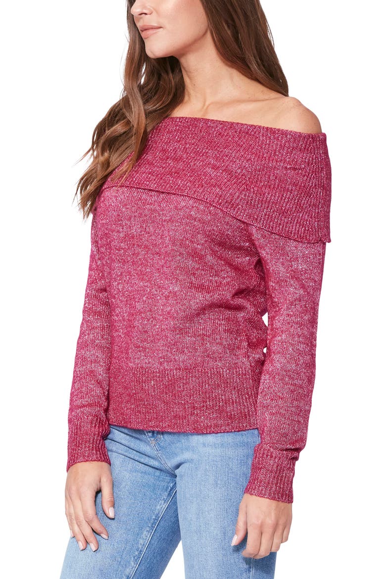 Izabella Metallic Mélange Off the Shoulder Sweater, Alternate, color, BRIGHT PINK W/ SILVER