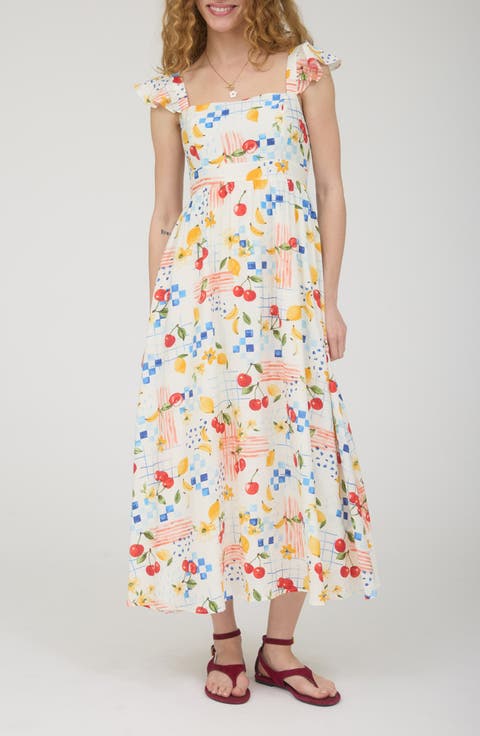 Fruit Print Midi Dress