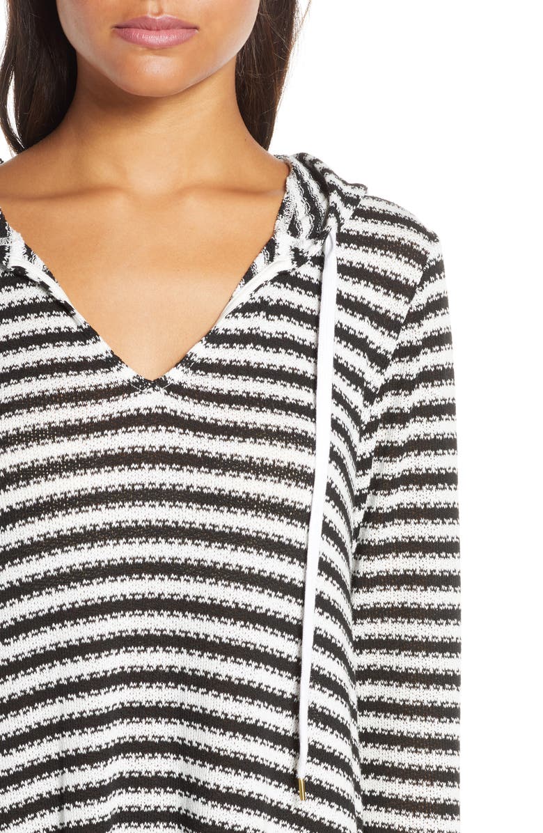 La Blanca Slouchy Hooded Sweater Cover-Up Tunic, Alternate, color, Black/ White