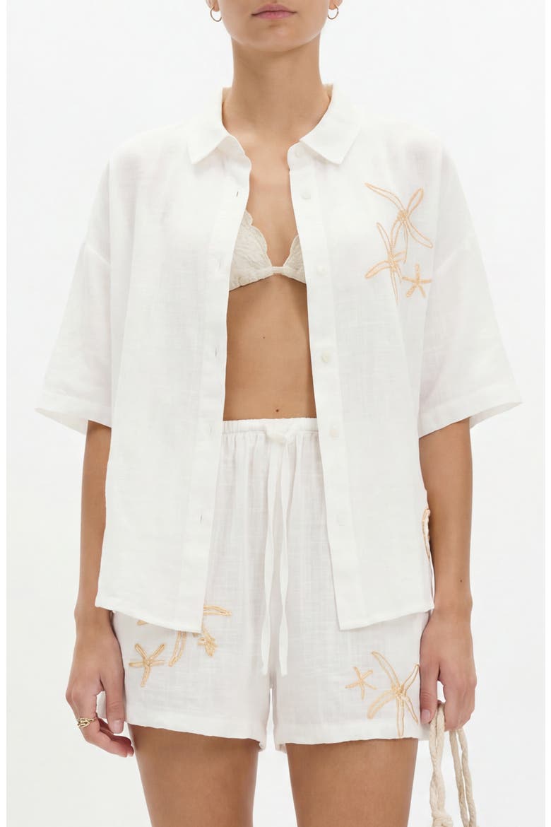 Embroidered Beach Button-Up Shirt, Main, color, SOFT WHITE