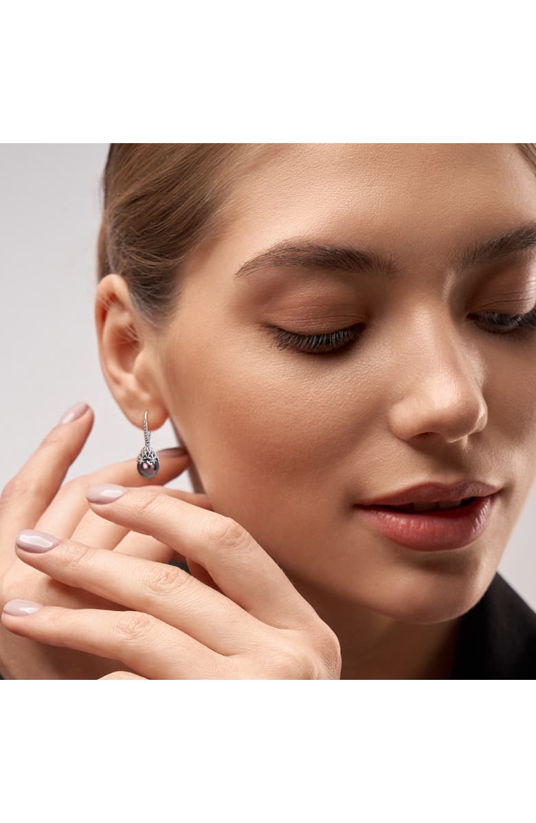 Julianna B. Cultured Pearl Filigree Leverback Earrings 14k, Alternate, color, Tahitian Pearl/White Gold