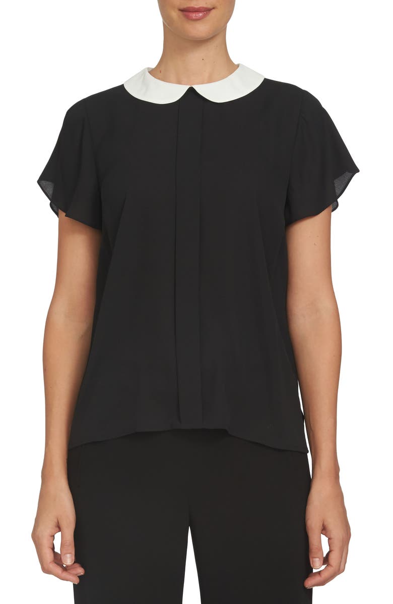 CeCe Contrast Collar Crepe Blouse, Main, color, 