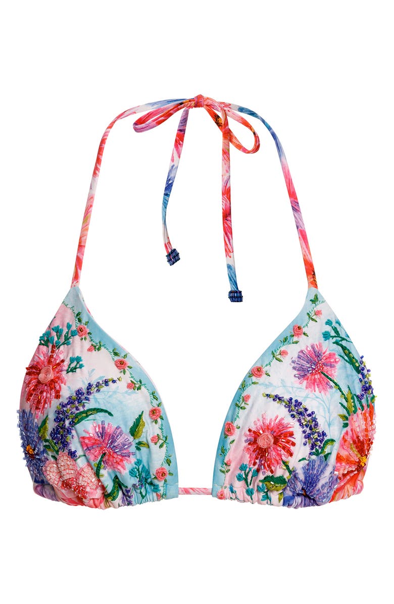 Agua Bendita Lolita Chroma Beaded Bikini Top, Alternate, color, White Multicolor