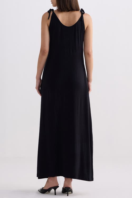 Reistor Shoulder Tie-detail Maxi Dress In Black