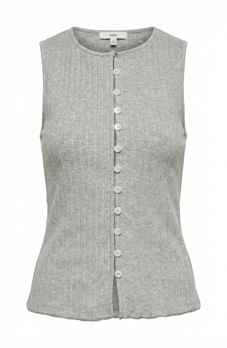 Modenaire Sleeveless Ribbed Knit Top with Off-Center Button Front Detail, Alternate, color, Gray