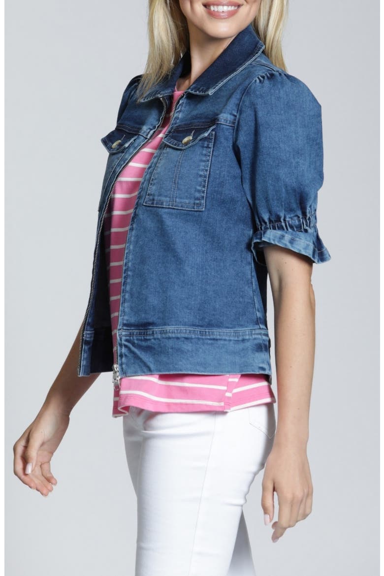 Short Sleeve Denim Jacket, Alternate, color, MEDIUM INDIGO