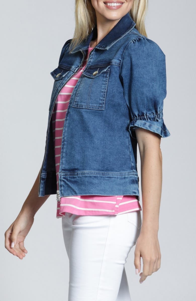 APNY Short Sleeve Denim Jacket, Alternate, color, Medium Indigo