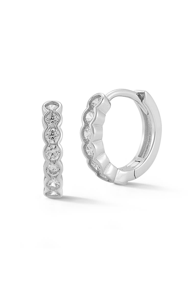 Pavé Crystal Huggie Hoop Earrings, Main, color, SILVER