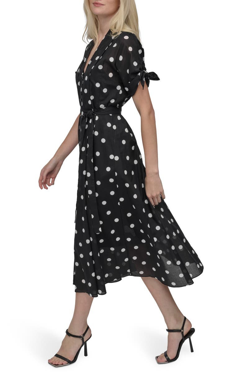 DKNY Pleated Fit & Flare Midi Dress, Alternate, color, Black/ Ivory