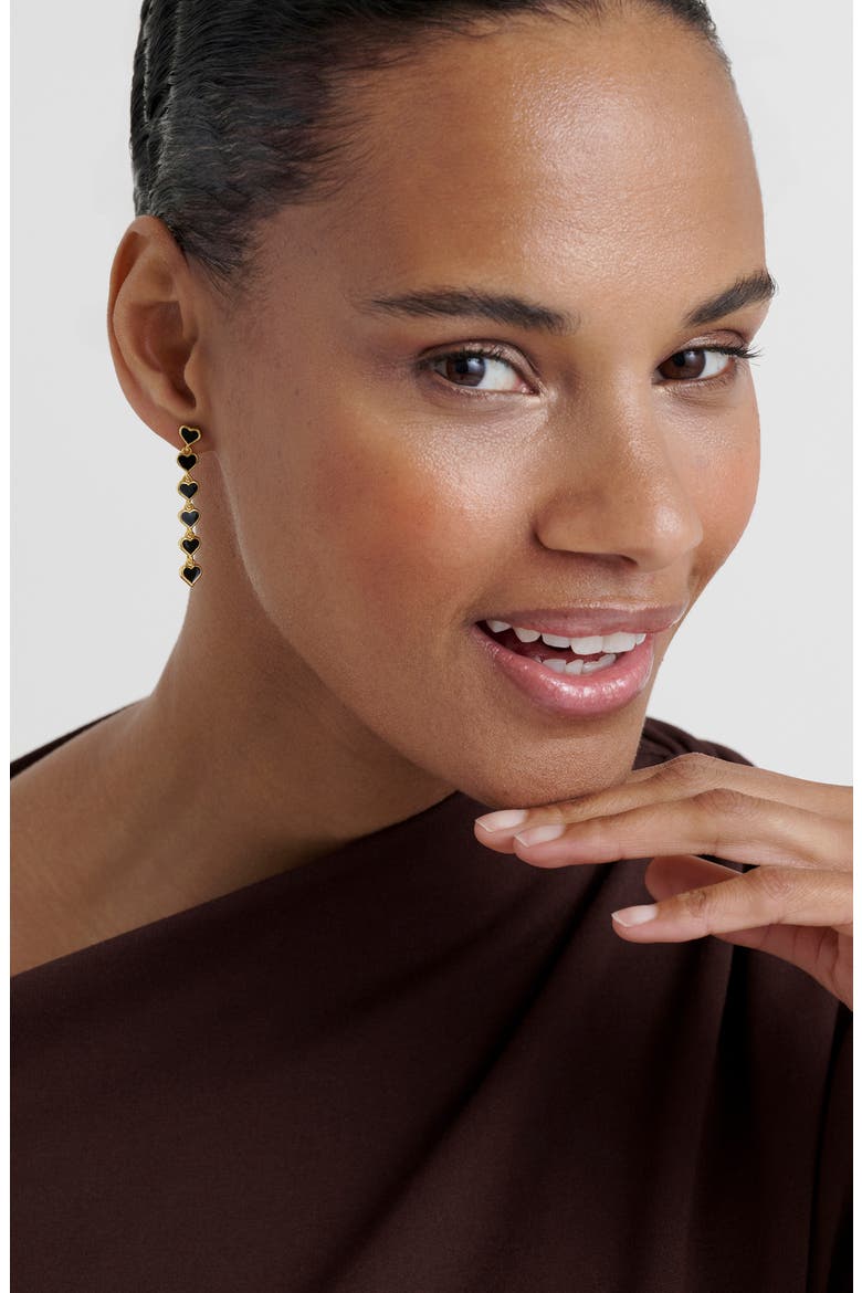 Hartley Enamel Heart Drop Earrings, Alternate, color, GOLD TONE BLACK
