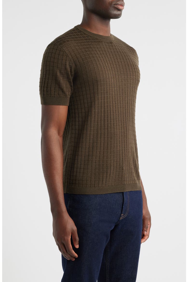 Geometric Texture Short Sleeve Crewneck Sweater, Alternate, color, GREEN