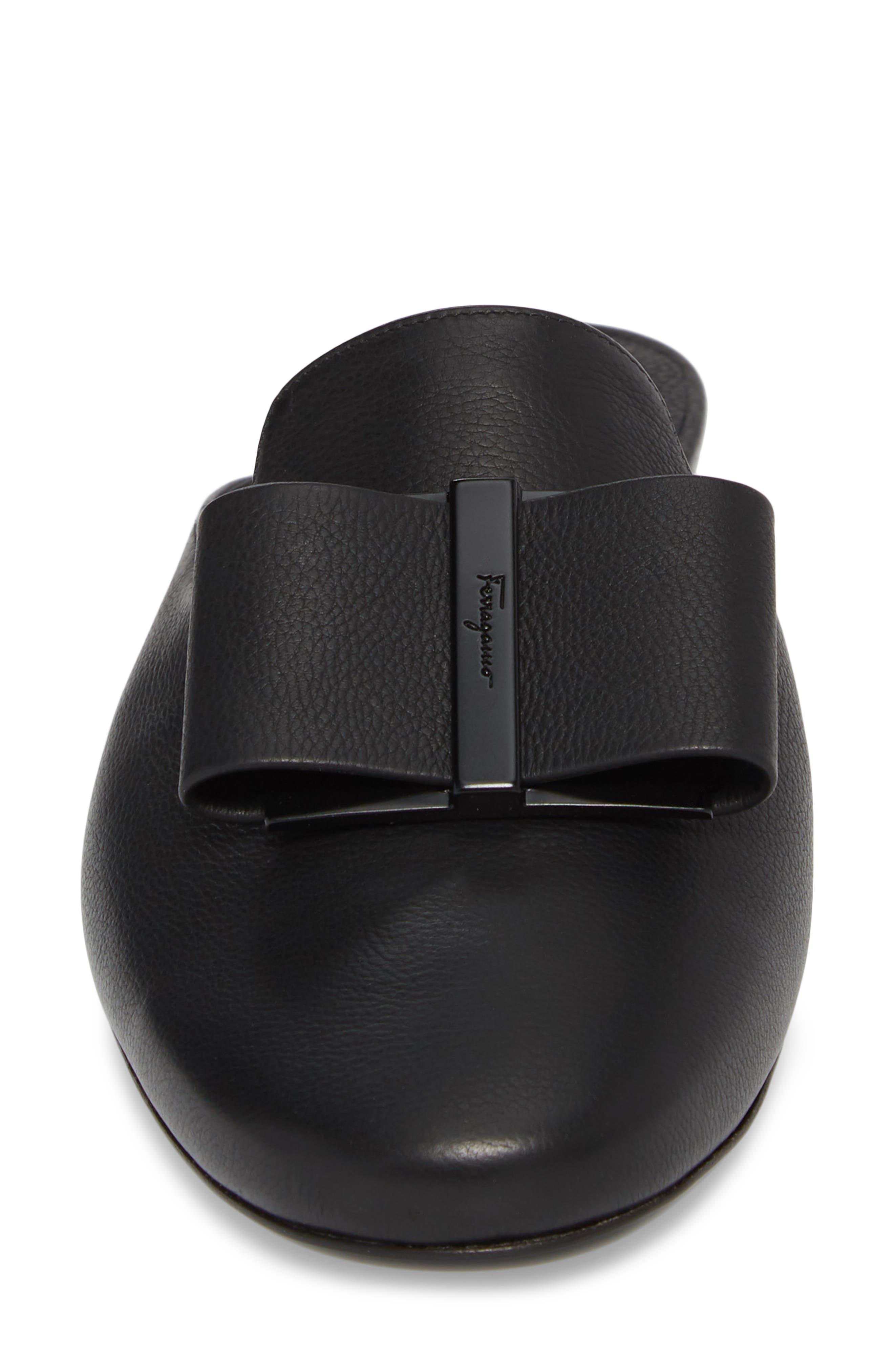 Salvatore Ferragamo Sciacca Bow Loafer Mule, Alternate, color, BLACK