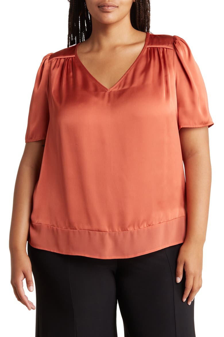 Short Sleeve Sateen Blouse, Main, color, GINGER