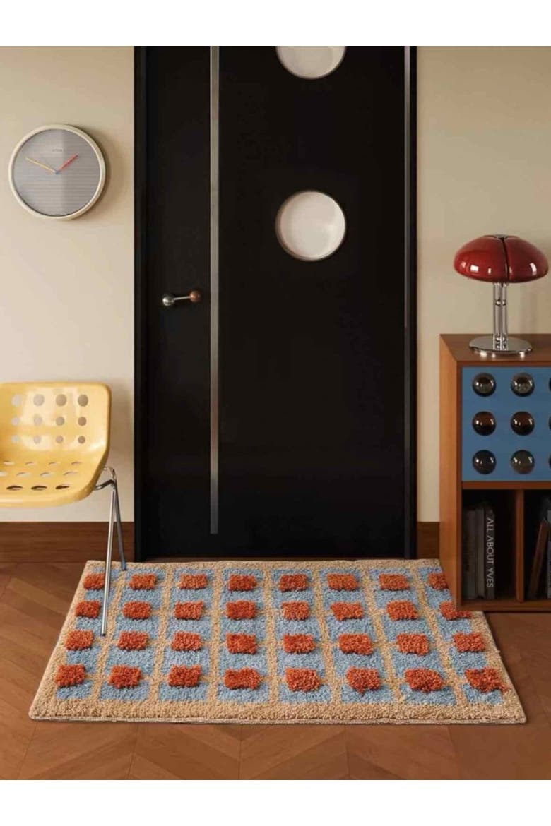 Ultra Soft Retro Whimsical Grid Bath Rug, Alternate, color, Multicolor