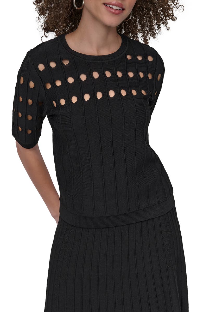 DKNY Short Sleeve Neck Cutout Sweater, Main, color,