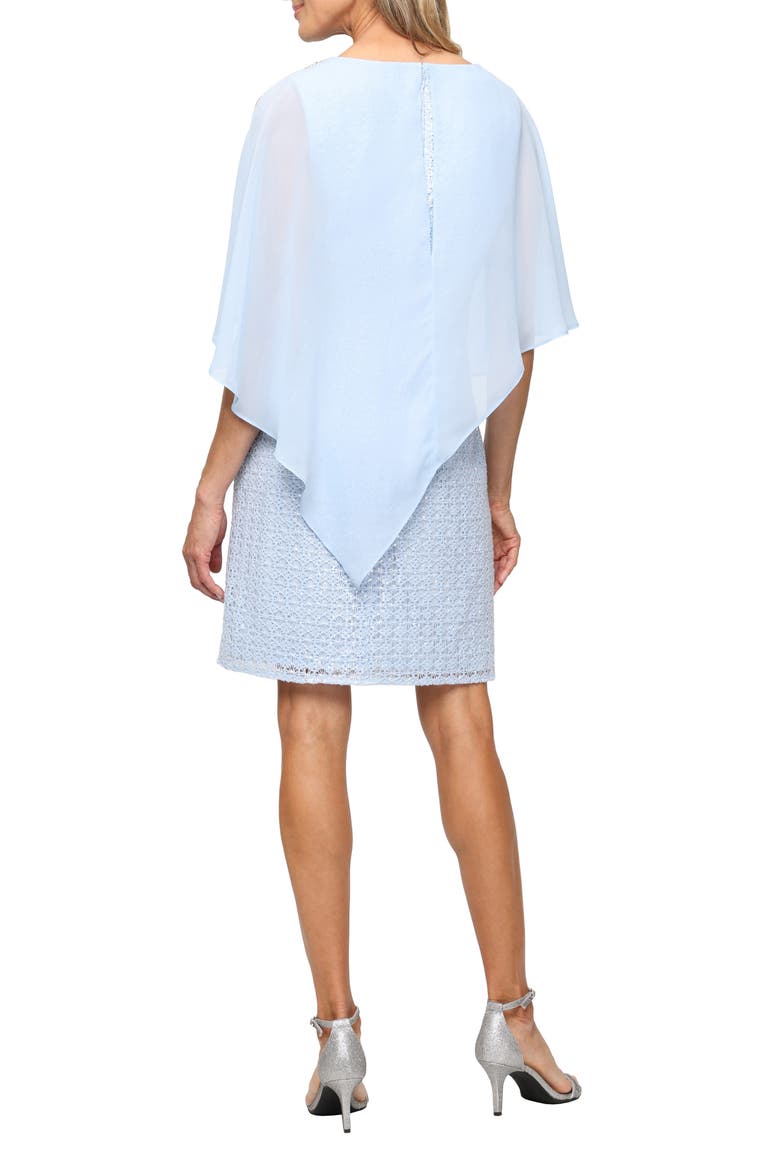 Sequin Open Stitch Cocktail Dress with Cape Overlay, Alternate, color, LIGHT BLUE