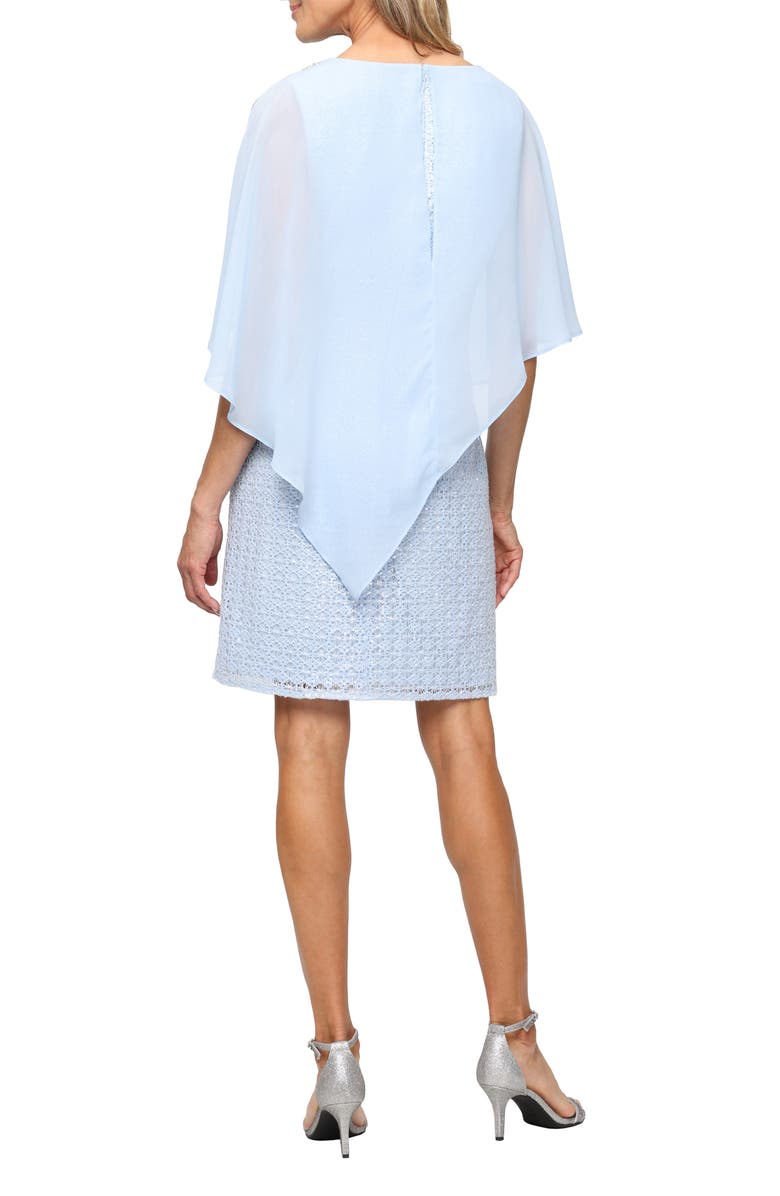 SL FASHIONS Sequin Open Stitch Cocktail Dress with Cape Overlay, Alternate, color, Light Blue