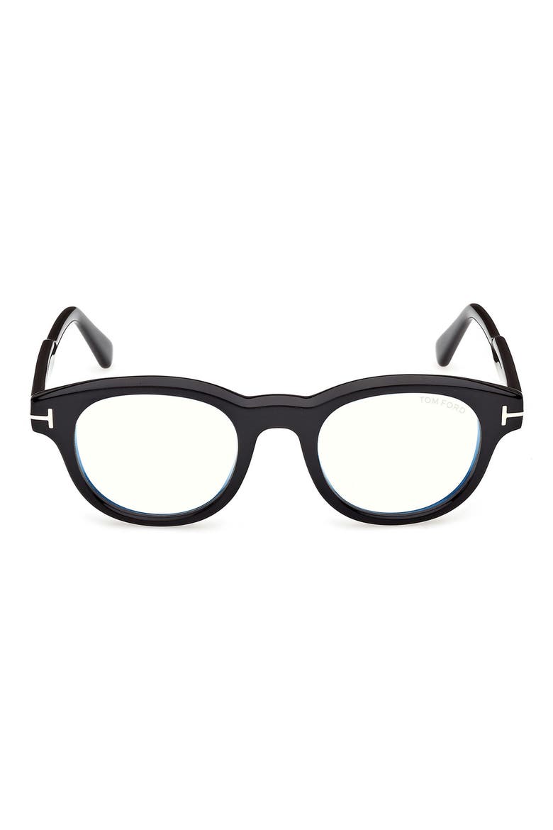 47mm Round Optical Glasses, Main, color, SHINY BLACK / T LOGO
