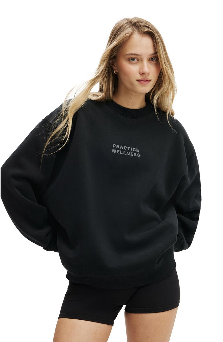 COTTON ON BODY Plush Graphic Crew Sweatshirt, Alternate, color, Black Wellness
