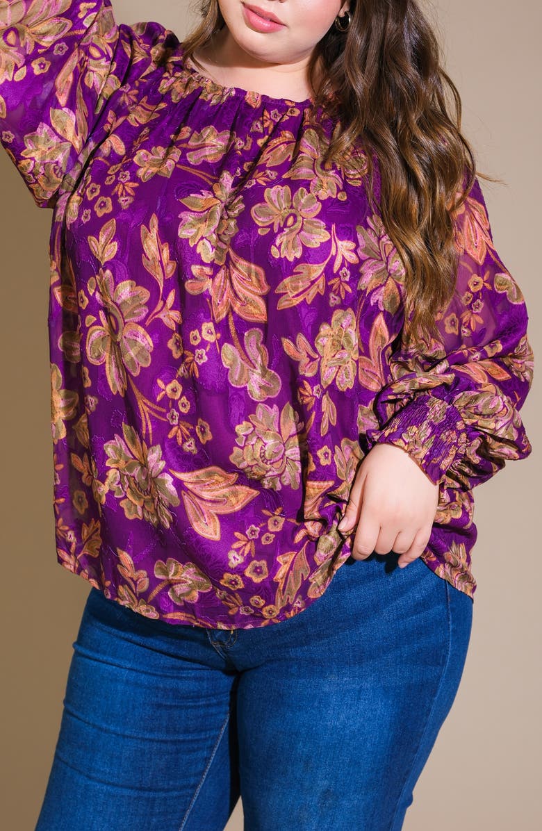 FLYING TOMATO Floral Long Sleeve Top, Alternate, color, Purple