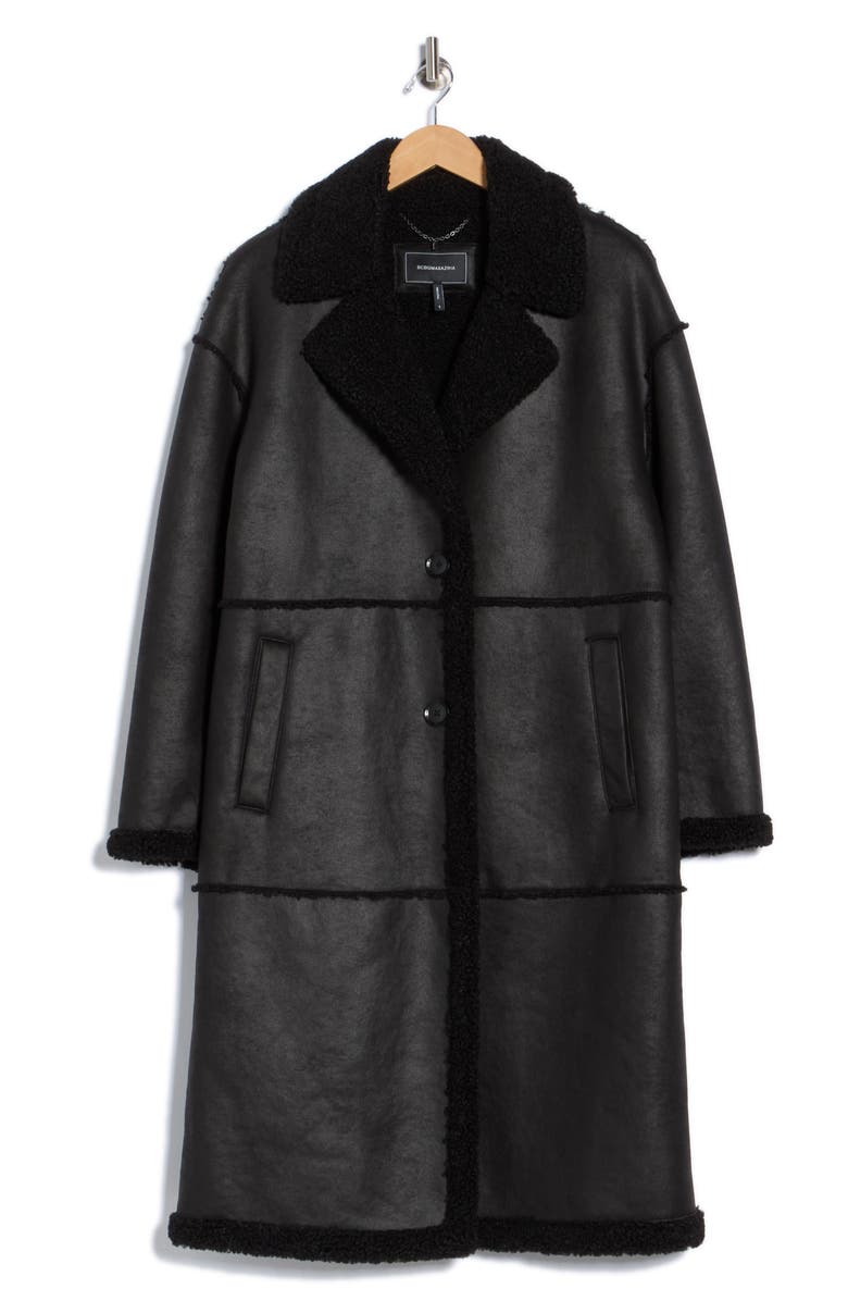 BCBGeneration Faux Shearling Lined Faux Suede Coat, Alternate, color, Black