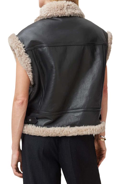 Allsaints Zep Genuine Shearling Moto Vest In Black/ecru