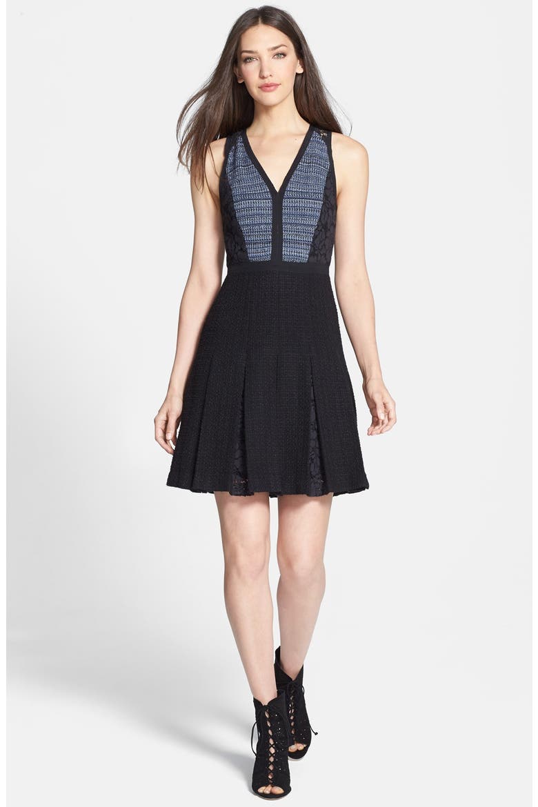 Lace & Tweed A-Line Dress, Main, color, INDIGO