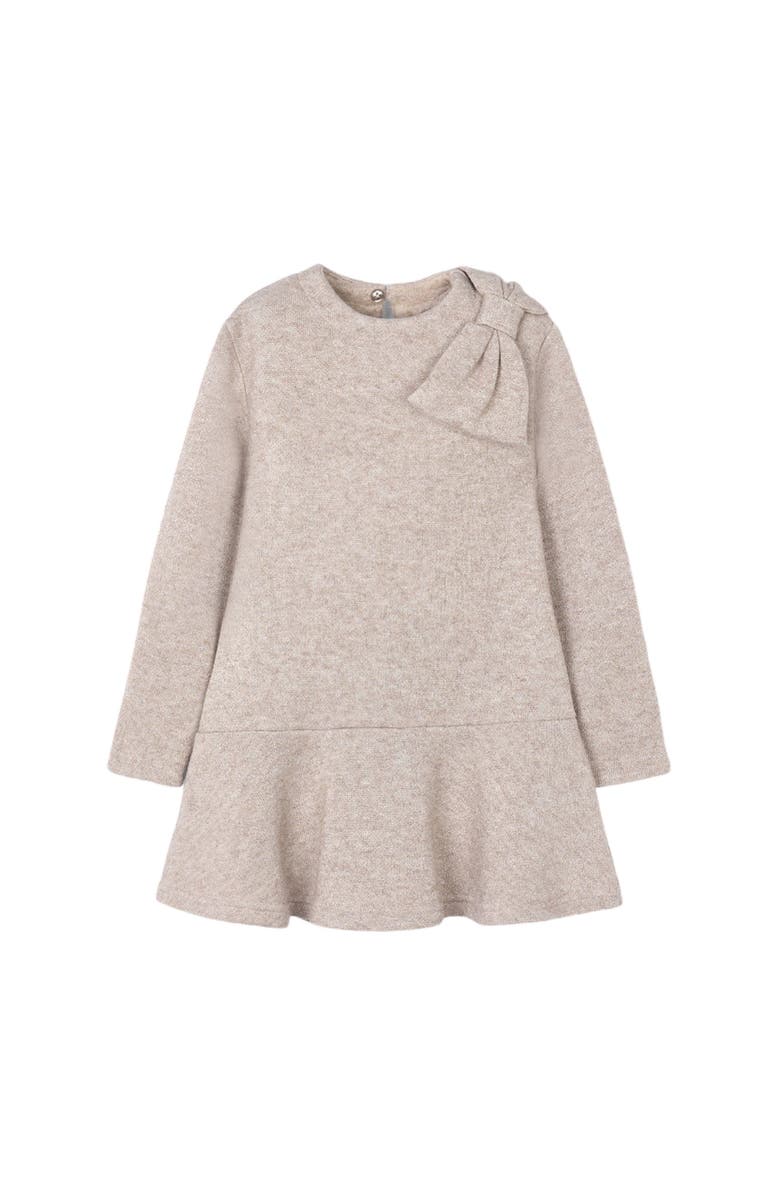 Mayoral Velvet Pleated Dress with Shoulder Bow, Main, color, Beige