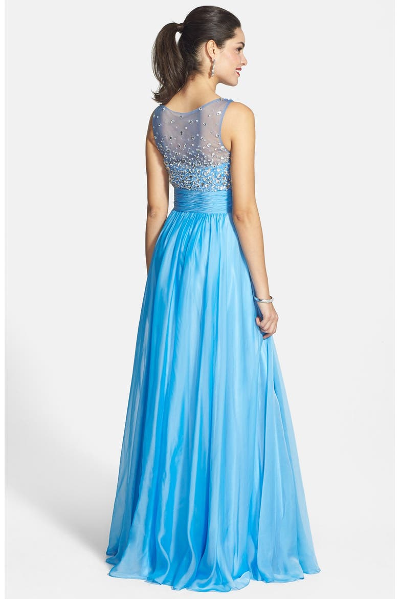 Beaded Illusion Chiffon Gown, Alternate, color, PERIWINKLE