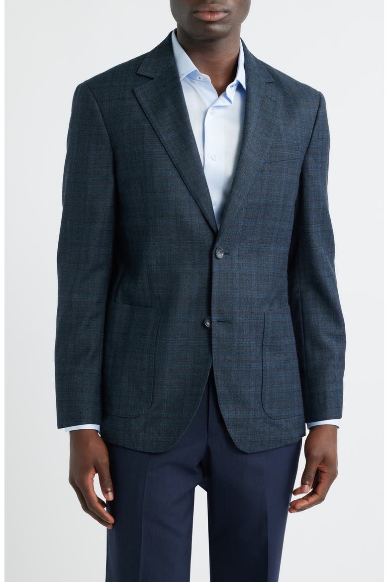 Dark Teal Plaid Virgin Wool Sport Coat, Main, color, TEAL PLAID HORIZON