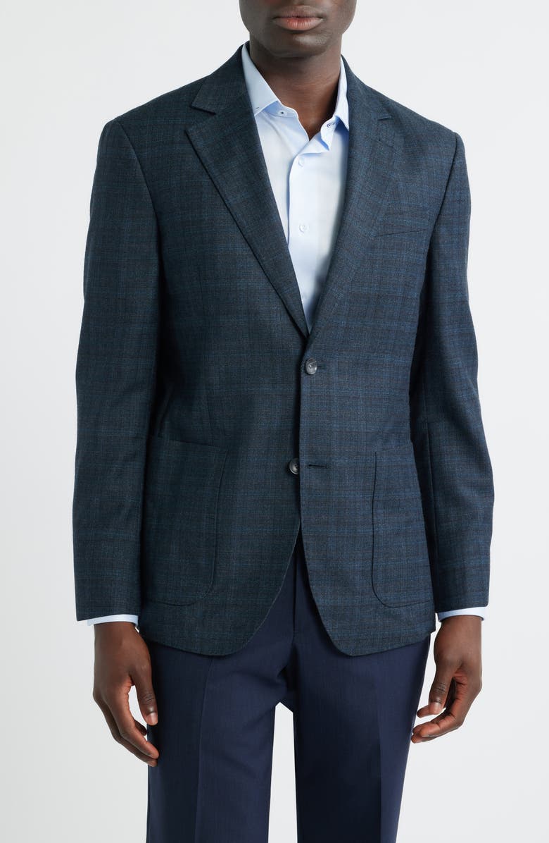 Nordstrom Plaid Virgin Wool Sport Coat, Main, color, Teal Plaid Horizon