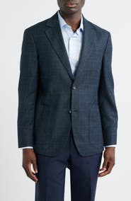 Nordstrom Dark Teal Plaid Virgin Wool Sport Coat