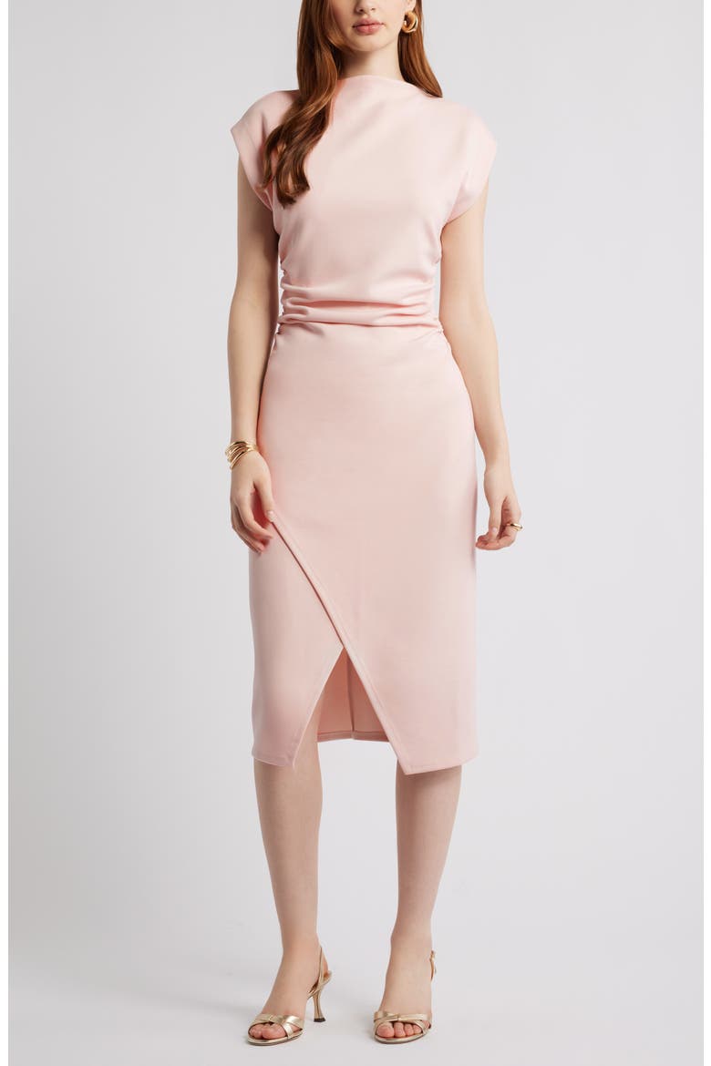 Ruched Funnel Neck Midi Dress, Main, color, PINK WISP