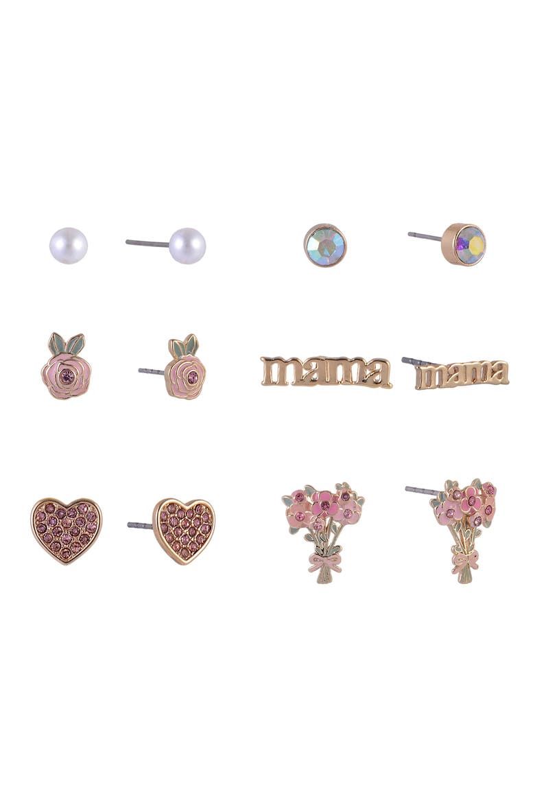 6 Pair Stud Earring Set, Main, color, Pink