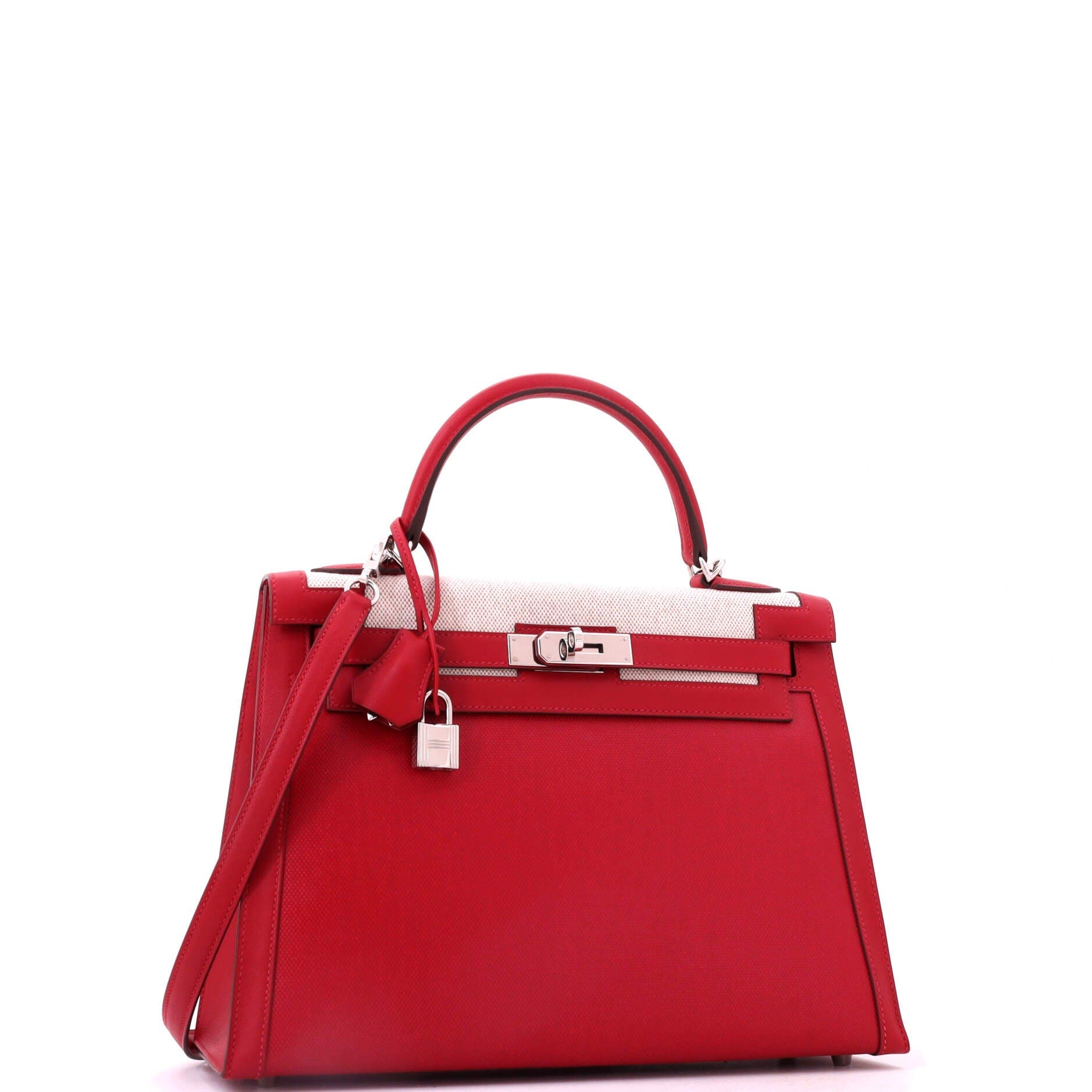 Kelly Handbag Red Berline Vache Canvas with Swift and Toile with Palladium Hardware 32, Alternate, color, Red