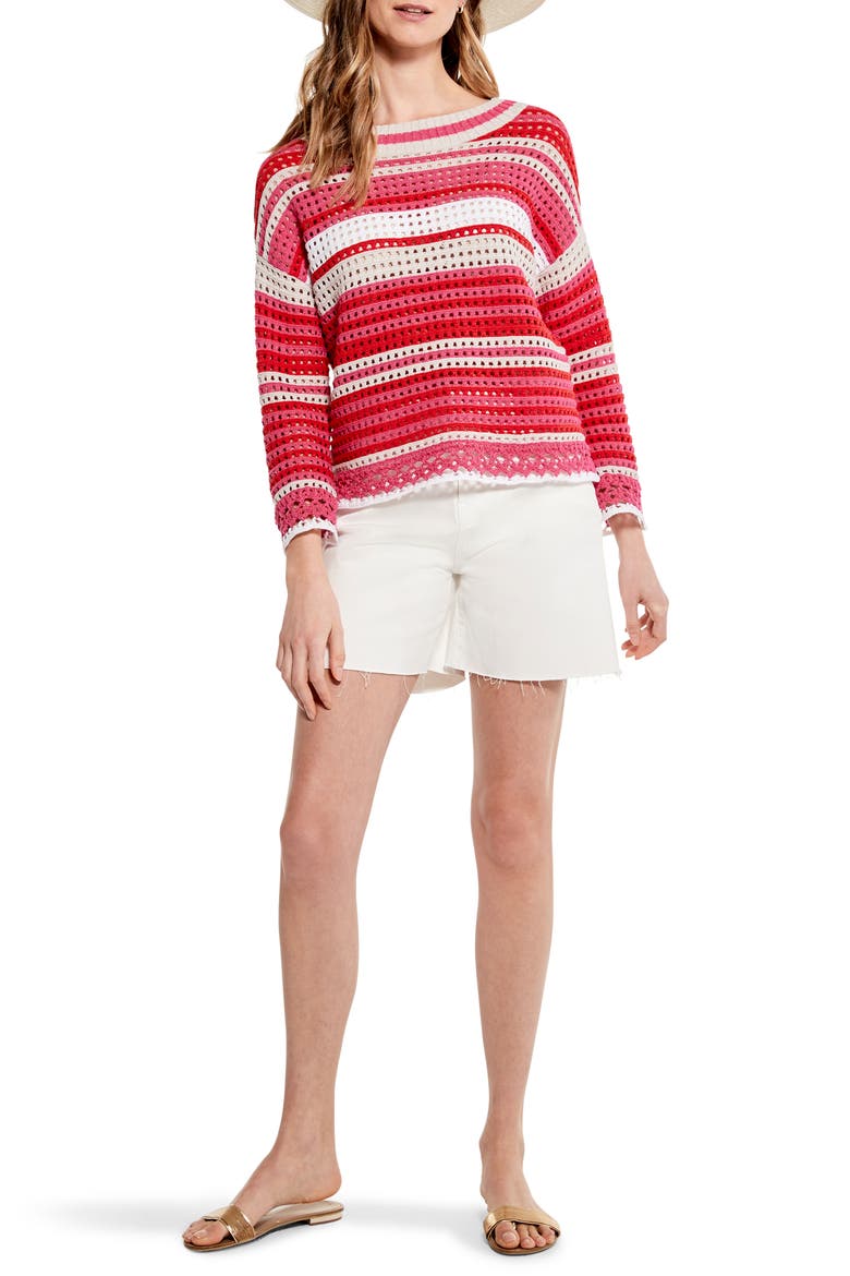 Stripe Crochet Trim Sweater, Alternate, color, RED MULTI