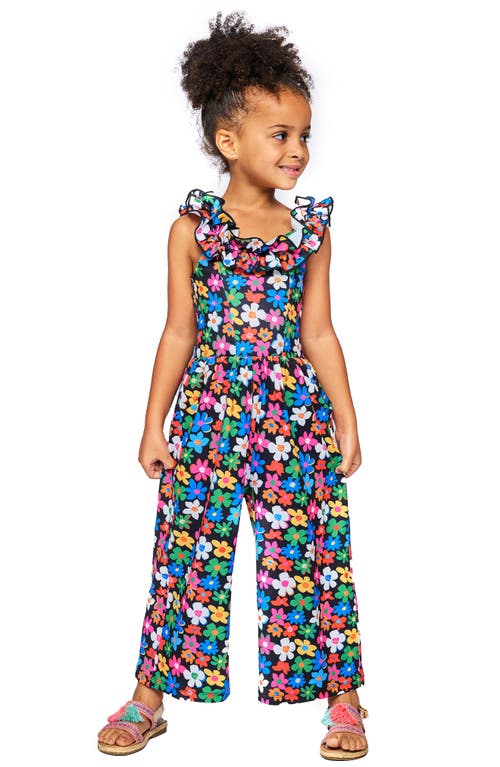 Truly Me Kids' Floral Ruffle Jumpsuit In Black Multi