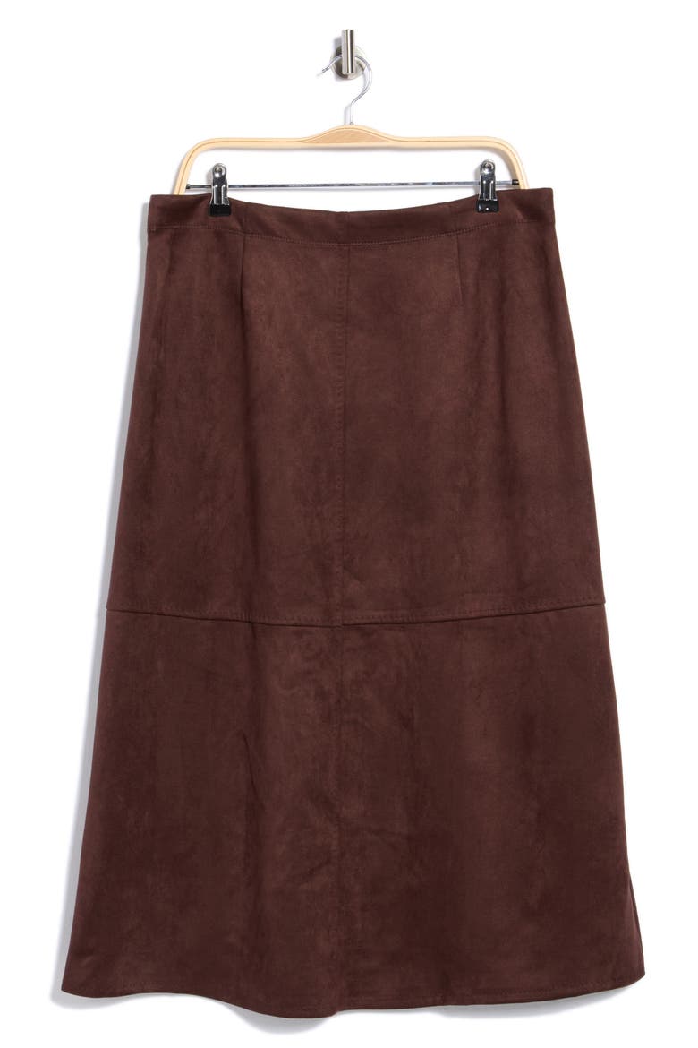 Faux Suede A-Line Midi Skirt, Alternate, color, DKBROWN-DARK BROWN