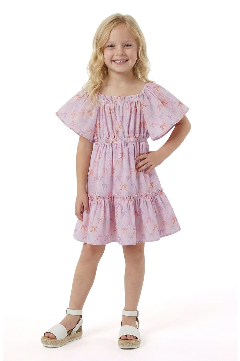 Kids' Flutter Sleeve Dress, Alternate, color, PINK BOWS