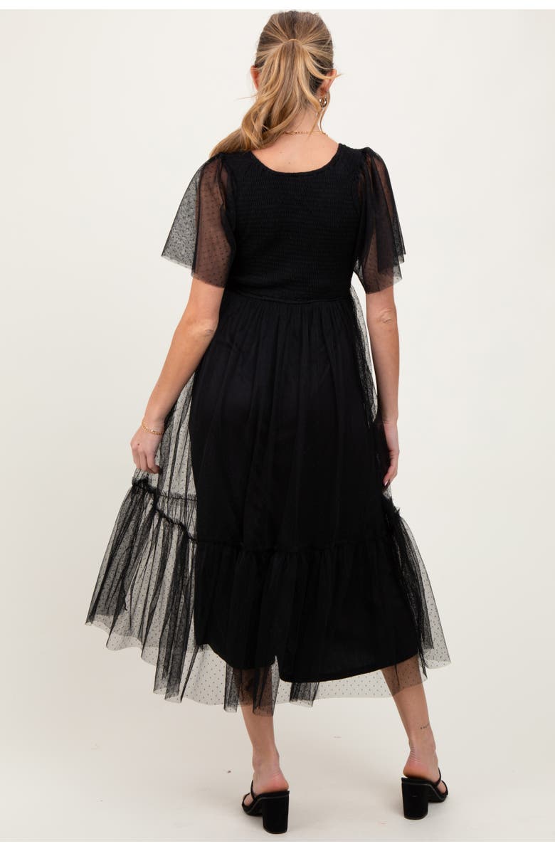 PinkBlush Dotted Tulle Smocked Maternity Midi Dress, Alternate, color, Black