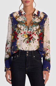 Alice + Olivia Willa Placed Floral Silk Top