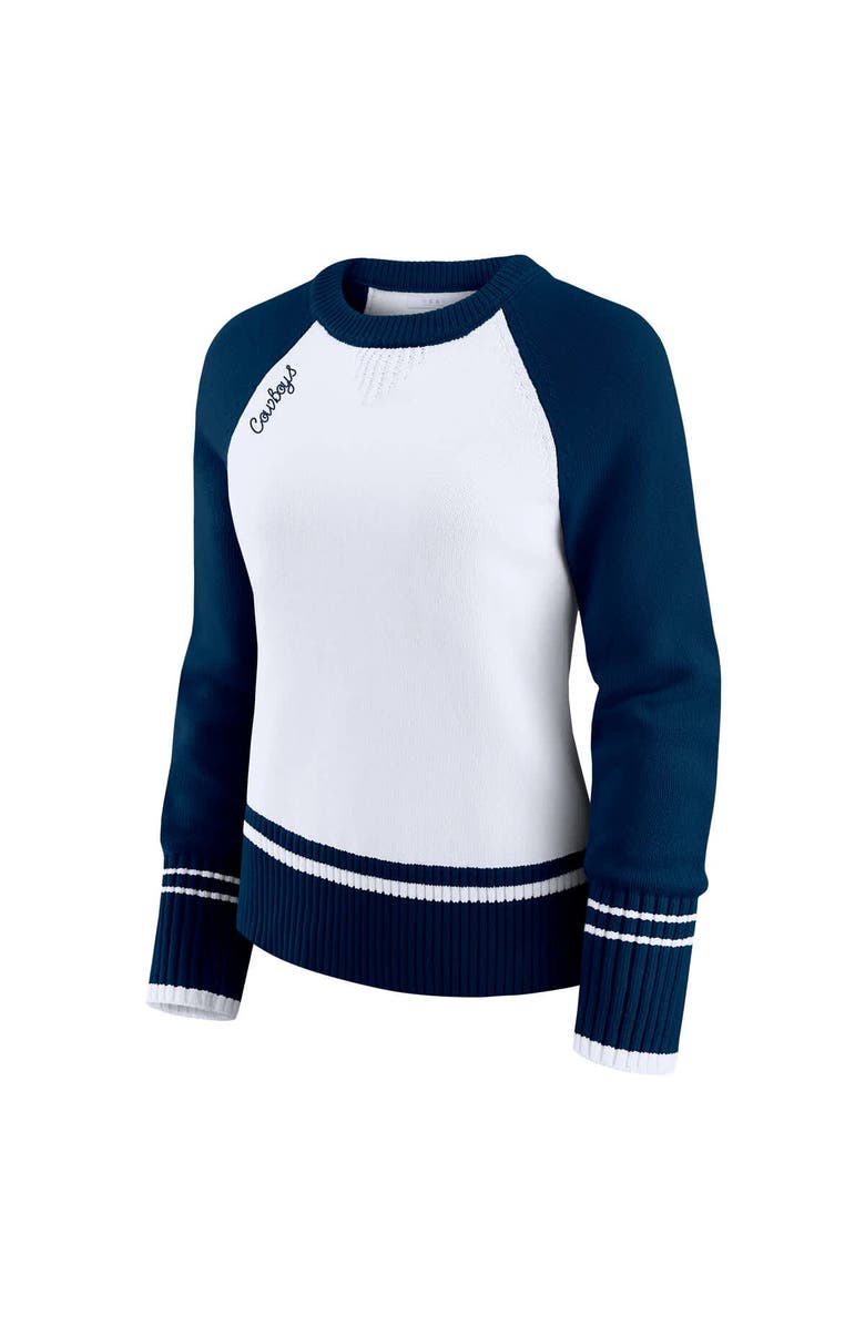 WEAR by Erin Andrews Women's WEAR by Erin Andrews White/Navy Dallas Cowboys Colorblock Raglan Sweater, Alternate, color, White