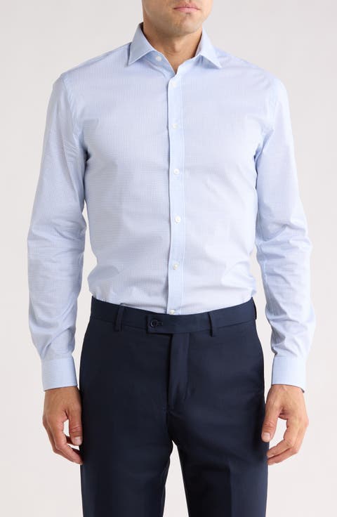 Slim Fit Check Stretch Dress Shirt (Regular, Big & Tall)