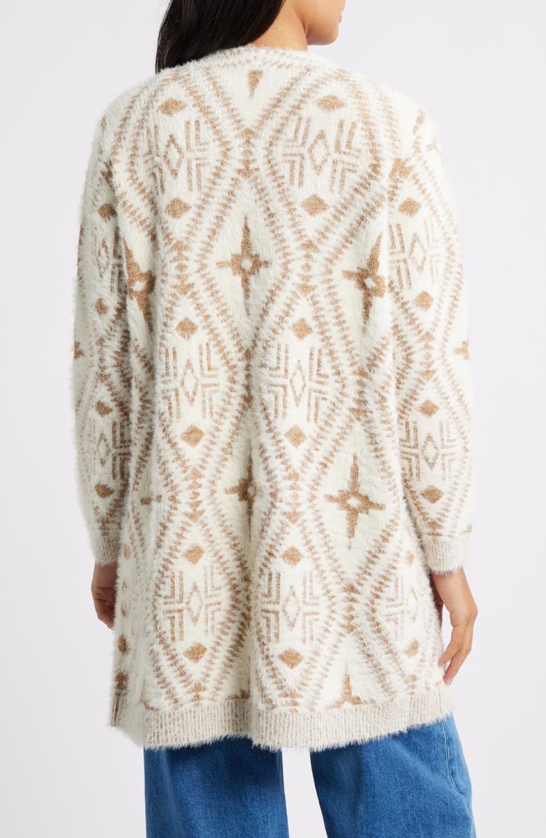 Bobeau Pattern Eyelash Cardigan, Alternate, color, Ivory/ Brown Mix