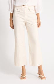 PAIGE Anessa Button Pocket Raw Hem High Waist Wide Leg Jeans